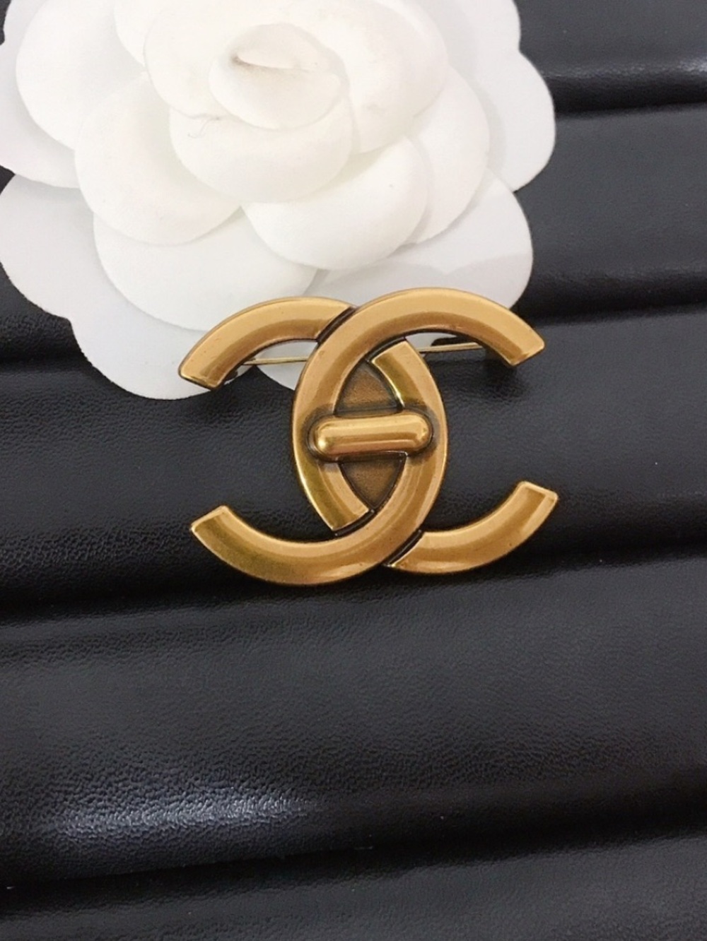 Double C Designer Turn Lock Letter Logo Brooch